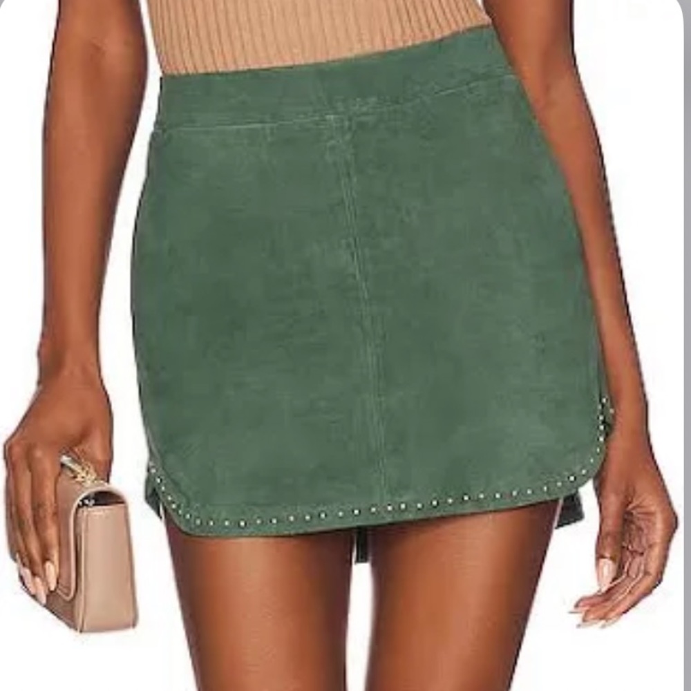 Green Suede Mini Skirt with Studded Hem. Karina Grimaldi never worn tags on!